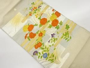 草花にヱ霞・市松模様織出し名古屋帯